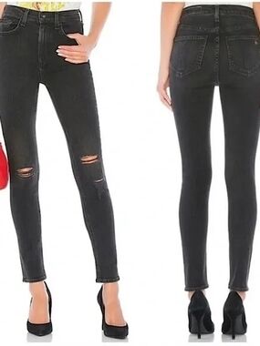 rag & bone Washed Black Skinny Jeans with Factory Distressing